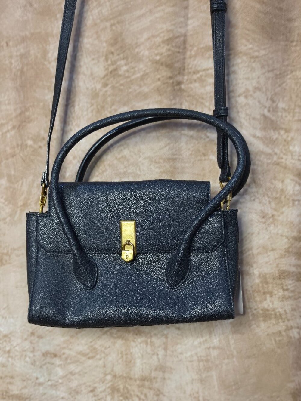 Charles & Keith Structured Top Handle Bag – Black w/ Gold Lock Detail (NWT)